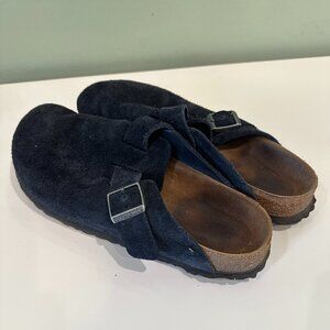 Birkenstock Navy Blue Suede Boston Clogs - Size 41